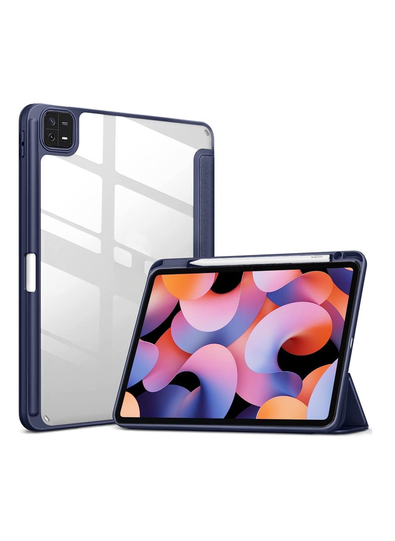 Case Smart Flip Case Cover For Xiaomi Mi Pad 6 11 Inch Tablet, Transparent Back With Pen Holder Blue  - Image 1