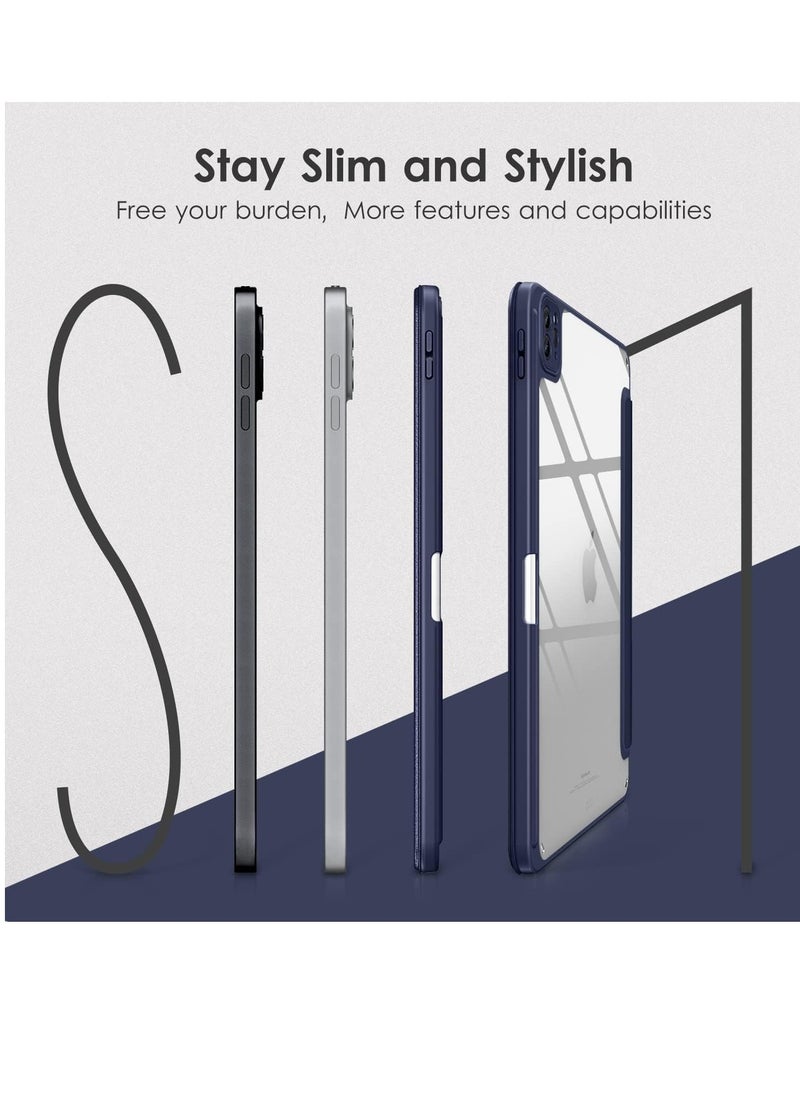 Case Smart Flip Case Cover For Xiaomi Mi Pad 6 11 Inch Tablet, Transparent Back With Pen Holder Blue  - Image 3