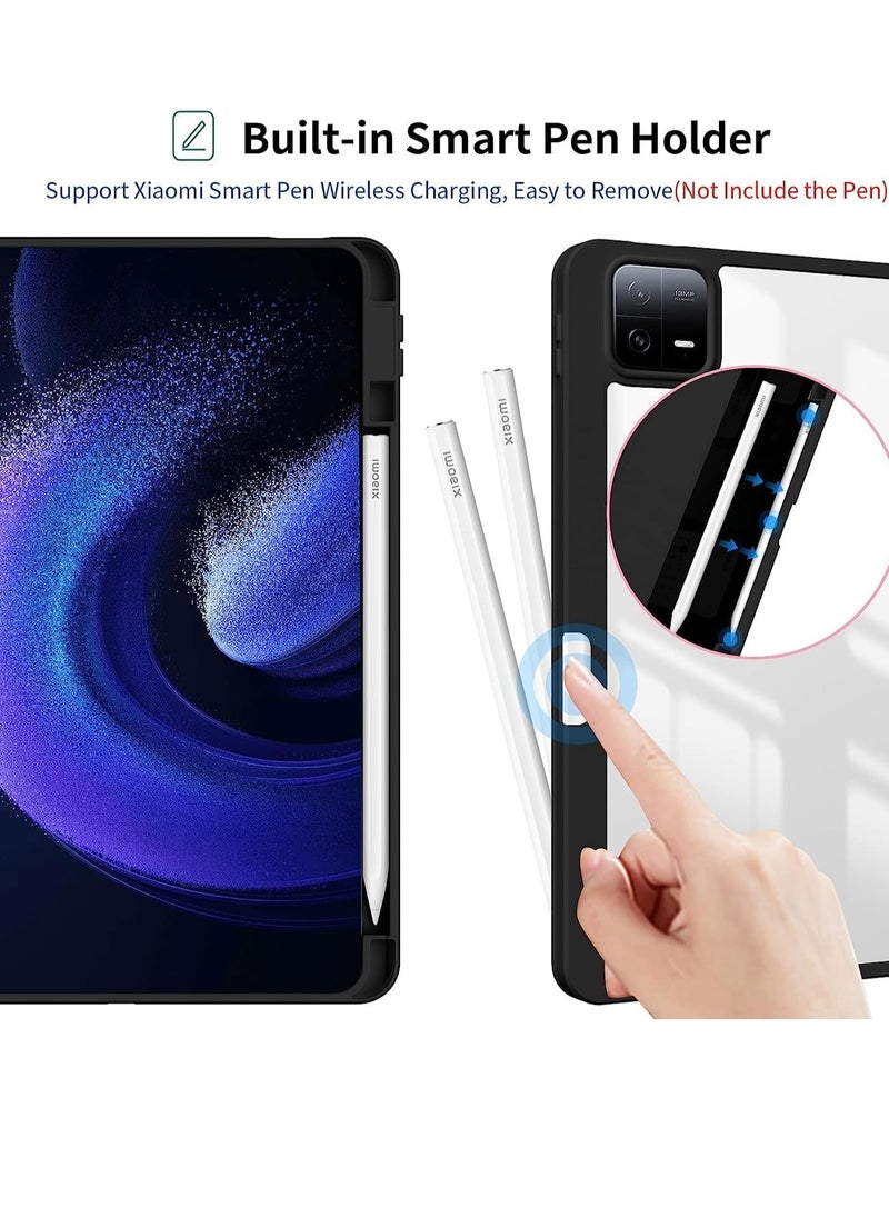 Case Smart Flip Case Cover For Xiaomi Mi Pad 6 11 Inch Tablet, Transparent Back With Pen Holder Blue  - Image 5