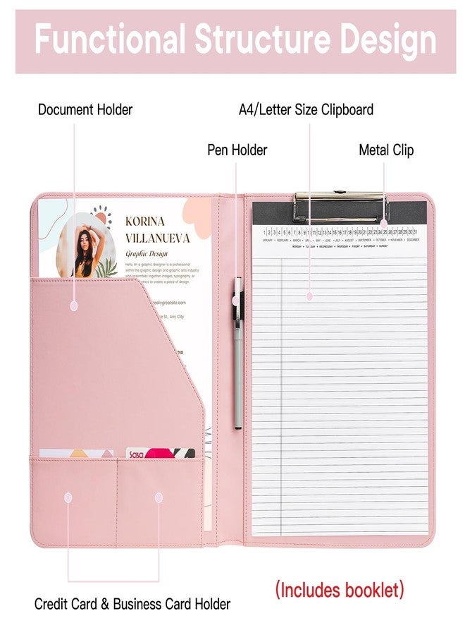OOWOLF Professional Padfolio with Clipboard, Faux Leather Portfolio Folder Binder, 8.5 x 11 Legal Pad Holder for Letter Size Notepad, Resume, Writing Pad, Ideal Organizer for Business Office Conference, Pink - Image 2
