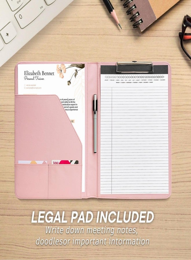 OOWOLF Professional Padfolio with Clipboard, Faux Leather Portfolio Folder Binder, 8.5 x 11 Legal Pad Holder for Letter Size Notepad, Resume, Writing Pad, Ideal Organizer for Business Office Conference, Pink - Image 5