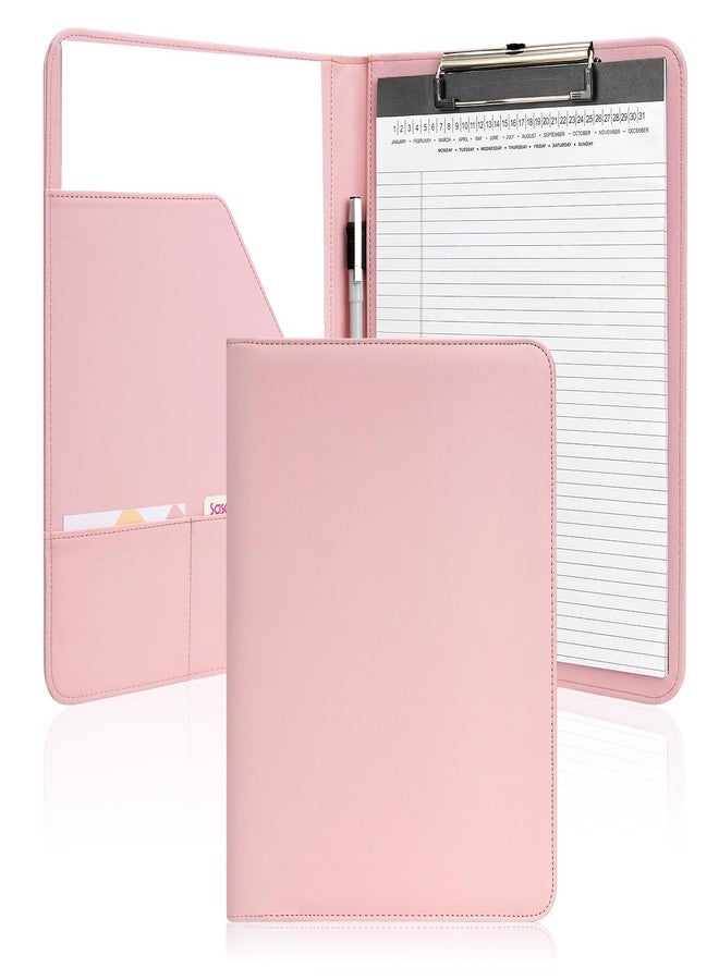 OOWOLF Professional Padfolio with Clipboard, Faux Leather Portfolio Folder Binder, 8.5 x 11 Legal Pad Holder for Letter Size Notepad, Resume, Writing Pad, Ideal Organizer for Business Office Conference, Pink - Image 1