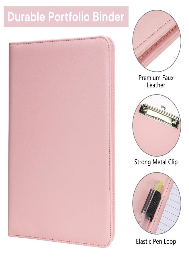 OOWOLF Professional Padfolio with Clipboard, Faux Leather Portfolio Folder Binder, 8.5 x 11 Legal Pad Holder for Letter Size Notepad, Resume, Writing Pad, Ideal Organizer for Business Office Conference, Pink - Image 4