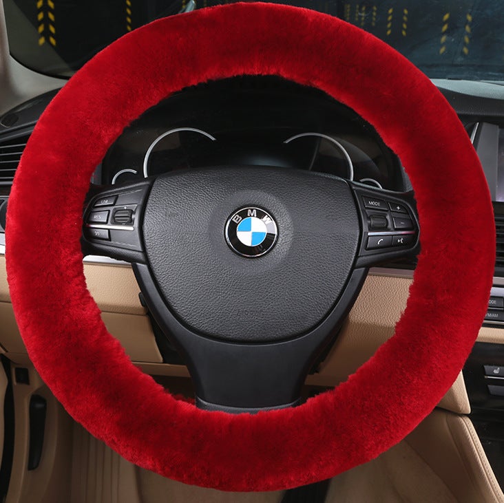 Generic New car wool steering wheel cover wool short plush cute wool car handle cover winter handle cover fur one Chinese red 