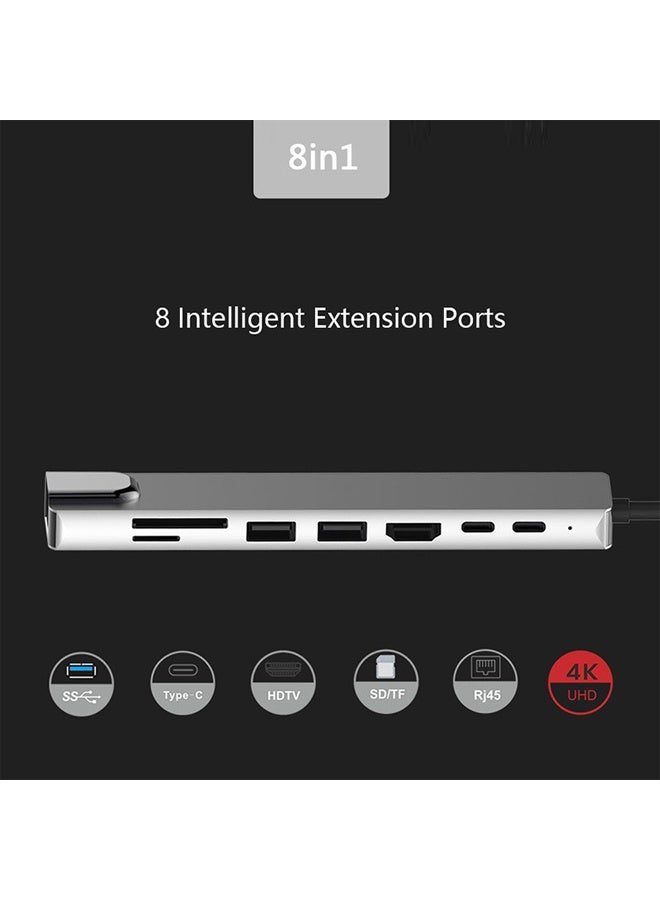 بولوز محول USB C HUB، محول USB C 8 في 1 مع 4K HDMI، 100W PD، منفذ USB C، USB 3.0، RJ45 Ethernet، قارئ بطاقات SD/TF، محطة إرساء متوافقة مع أجهزة MacBook Pro/Air USB C المحمولة وأجهزة أخرى من النوع C - Image 5