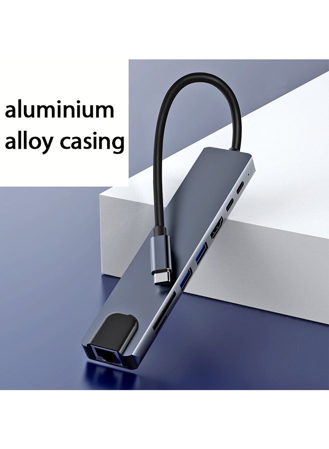 بولوز محول USB C HUB، محول USB C 8 في 1 مع 4K HDMI، 100W PD، منفذ USB C، USB 3.0، RJ45 Ethernet، قارئ بطاقات SD/TF، محطة إرساء متوافقة مع أجهزة MacBook Pro/Air USB C المحمولة وأجهزة أخرى من النوع C - Image 3