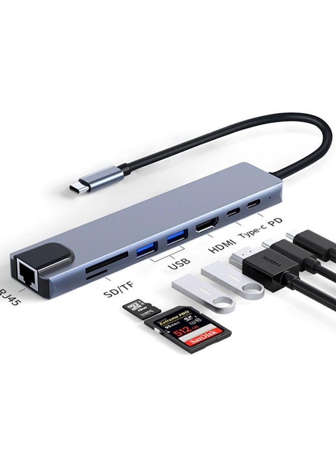بولوز محول USB C HUB، محول USB C 8 في 1 مع 4K HDMI، 100W PD، منفذ USB C، USB 3.0، RJ45 Ethernet، قارئ بطاقات SD/TF، محطة إرساء متوافقة مع أجهزة MacBook Pro/Air USB C المحمولة وأجهزة أخرى من النوع C - Image 2