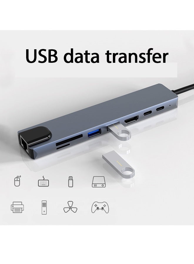 بولوز محول USB C HUB، محول USB C 8 في 1 مع 4K HDMI، 100W PD، منفذ USB C، USB 3.0، RJ45 Ethernet، قارئ بطاقات SD/TF، محطة إرساء متوافقة مع أجهزة MacBook Pro/Air USB C المحمولة وأجهزة أخرى من النوع C - Image 4