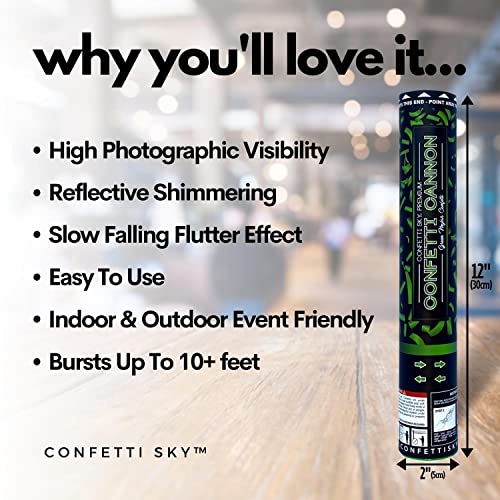 Confetti Sky [6 Pack] 12 Inch Confetti Cannons | Green Confetti Poppers for Wedding Celebration, Birthday Party, Pranks, Graduation, Christmas Eve and New Year Celebration - Image 2