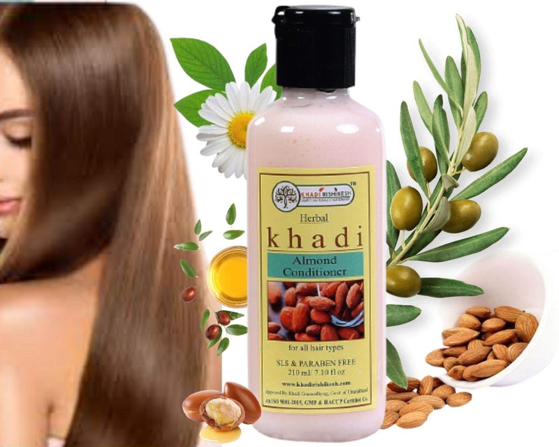 Khadi Rishikesh Ayurvedic Almond Hair Conditioner| For Healthy Hair Growth| Deep Nourishment| With Almond Oil, Olive Oil Vitamin E | - men & women,210ml,WITH BATHING LOOFAH SPONGE FREE - Image 3