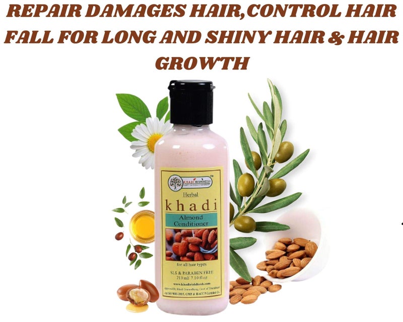 Khadi Rishikesh Ayurvedic Almond Hair Conditioner| For Healthy Hair Growth| Deep Nourishment| With Almond Oil, Olive Oil Vitamin E | - men & women,210ml,WITH BATHING LOOFAH SPONGE FREE - Image 2