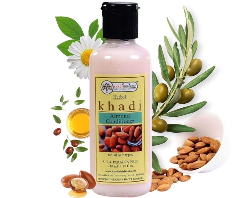 Khadi Rishikesh Ayurvedic Almond Hair Conditioner| For Healthy Hair Growth| Deep Nourishment| With Almond Oil, Olive Oil Vitamin E | - men & women,210ml,WITH BATHING LOOFAH SPONGE FREE - Image 1