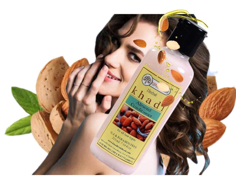 Khadi Rishikesh Ayurvedic Almond Hair Conditioner| For Healthy Hair Growth| Deep Nourishment| With Almond Oil, Olive Oil Vitamin E | - men & women,210ml,WITH BATHING LOOFAH SPONGE FREE - Image 4
