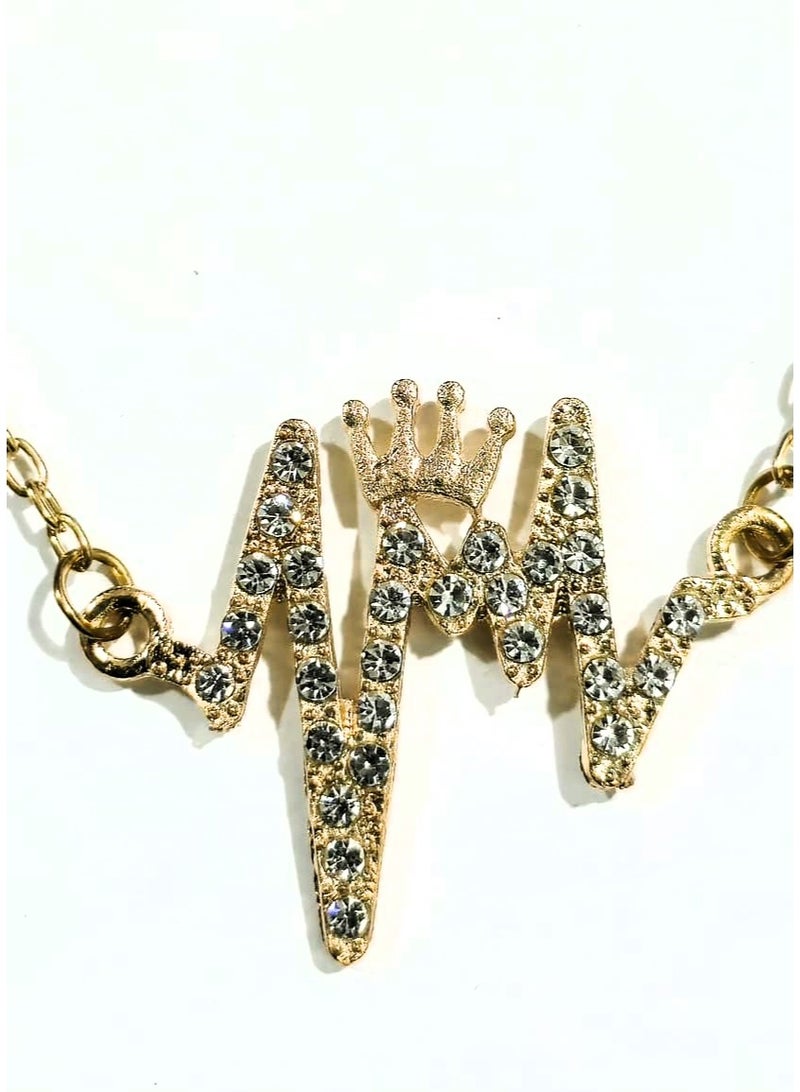 قلادة تاج نبضات القلب ECG – سلسلة قلادة مرصعة بأحجار الراين بلون ذهبي - Image 2