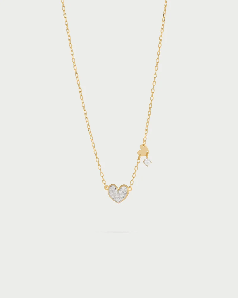 Rue Des Mill Necklace with chain and pav√® heart - STARDUST TEN - Yellow Gold