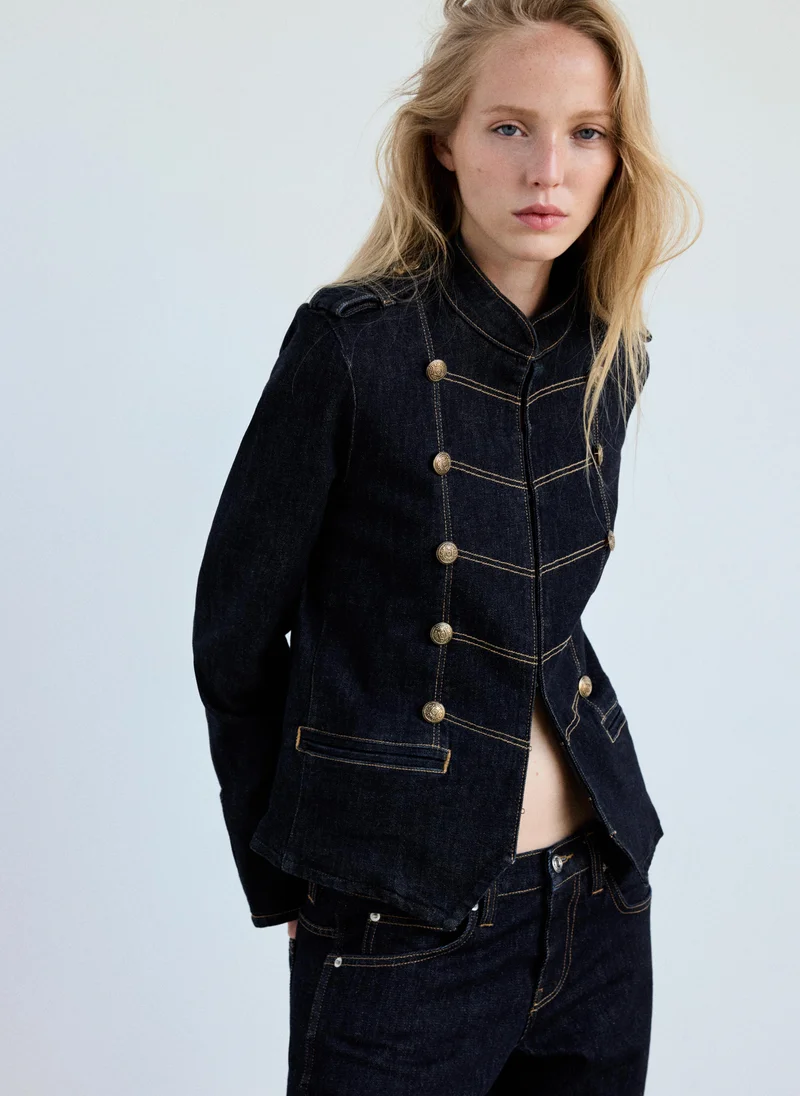 Denim Jacket With Decorative Frog Fastenings