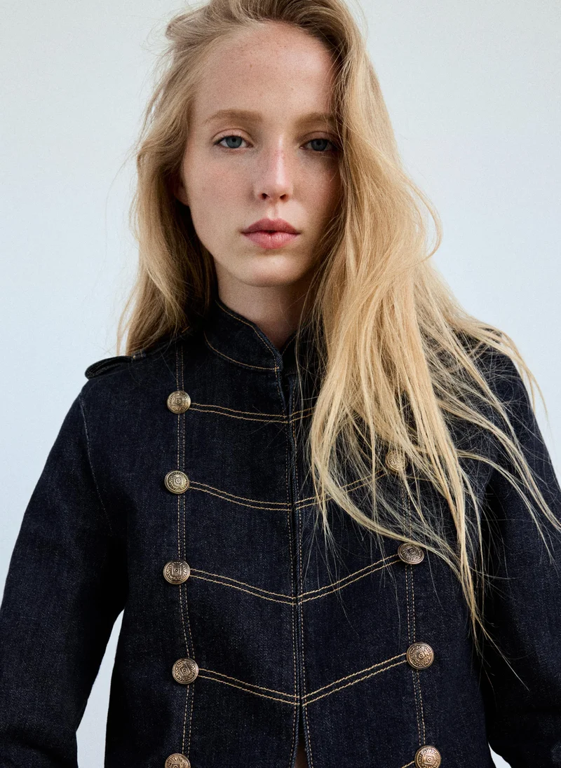 Mango TS-TEJANO SOFT Denim Jacket With Decorative Frog Fastenings for Women | Best Price UAE
