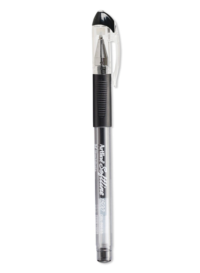 Artline 12 Pieces Pen 1500 Softline Gel Inked, Rubberized Soft Grip, Fine 0.5mm, Color:Black-ARBNEGB-1500BK - Image 3