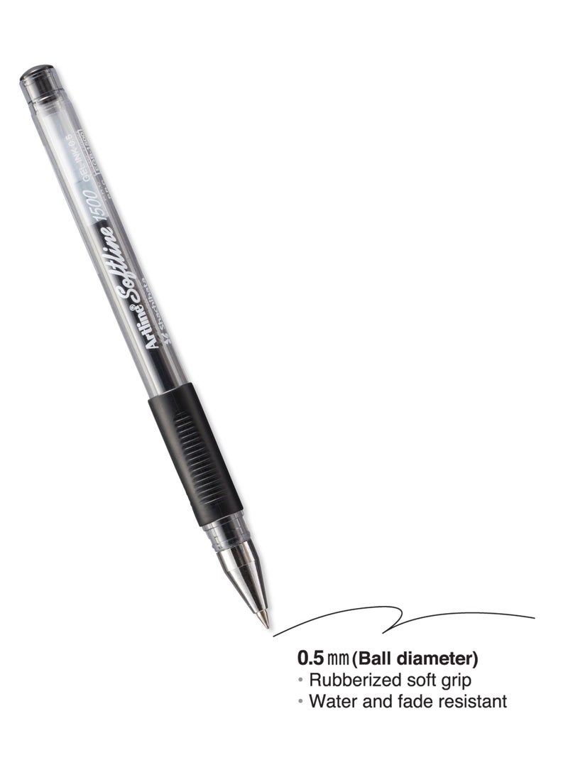 Artline 12 Pieces Pen 1500 Softline Gel Inked, Rubberized Soft Grip, Fine 0.5mm, Color:Black-ARBNEGB-1500BK - Image 5