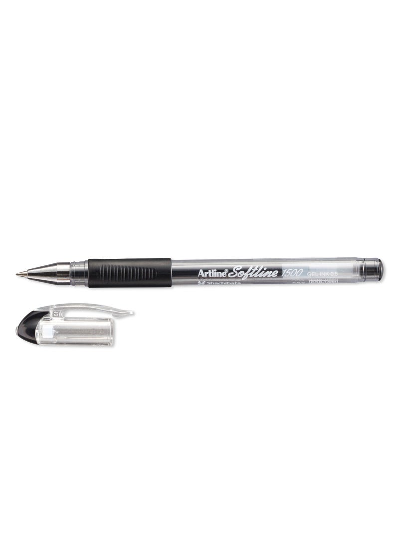 Artline 12 Pieces Pen 1500 Softline Gel Inked, Rubberized Soft Grip, Fine 0.5mm, Color:Black-ARBNEGB-1500BK - Image 4