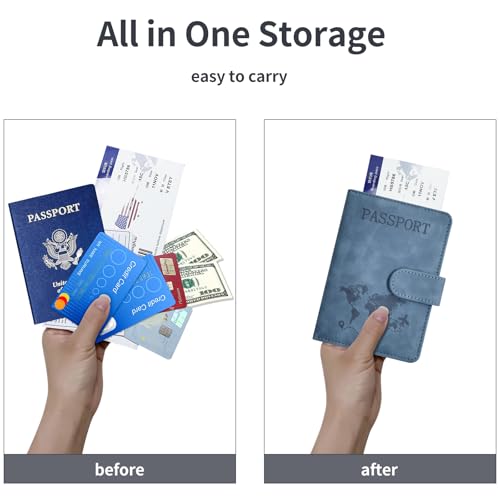 KAOBAN Passport Holder, Passport Cover with Credit Card Slot and Boarding Pass Slot Combo, Passport Wallet Case Book Travel Must Have, RFID Blocking Leather Travel Accessories, Navy Blue - Image 3