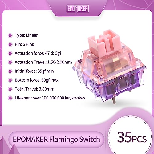 EPOMAKER Flamingo 35 Pieces 47gf Linear Mechanical Keyboard Switches Set, 35gf Initial Force Factory Lubed Switch with POM Stem, Dual Spring, PC Housing for Gaming DIY Keyboard - Image 2