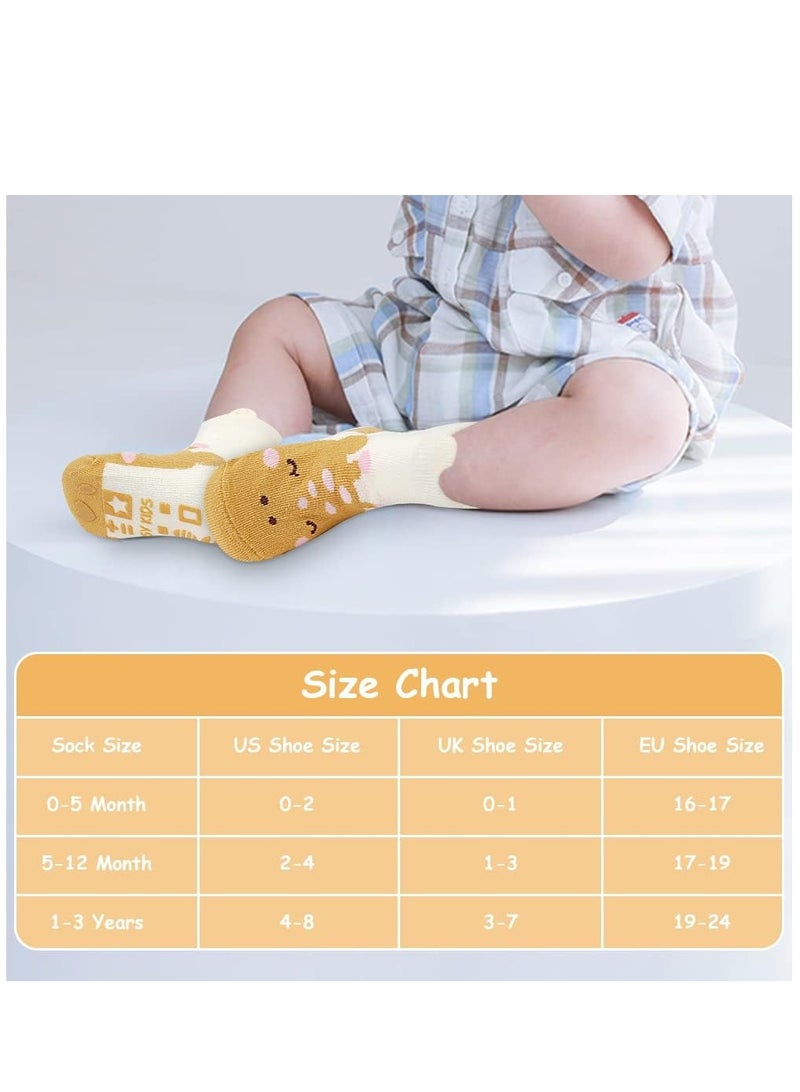 KASTWAVE Toddler Boys Girls Non Slip Socks, 5 Pairs Soft Cotton Socks For Toddlers kids Boys Girls, Baby Socks Set Socks Gift (M) 5-12 Months - Image 2