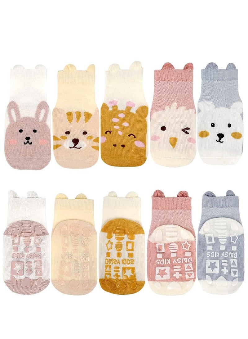 KASTWAVE Toddler Boys Girls Non Slip Socks, 5 Pairs Soft Cotton Socks For Toddlers kids Boys Girls, Baby Socks Set Socks Gift (M) 5-12 Months - Image 1