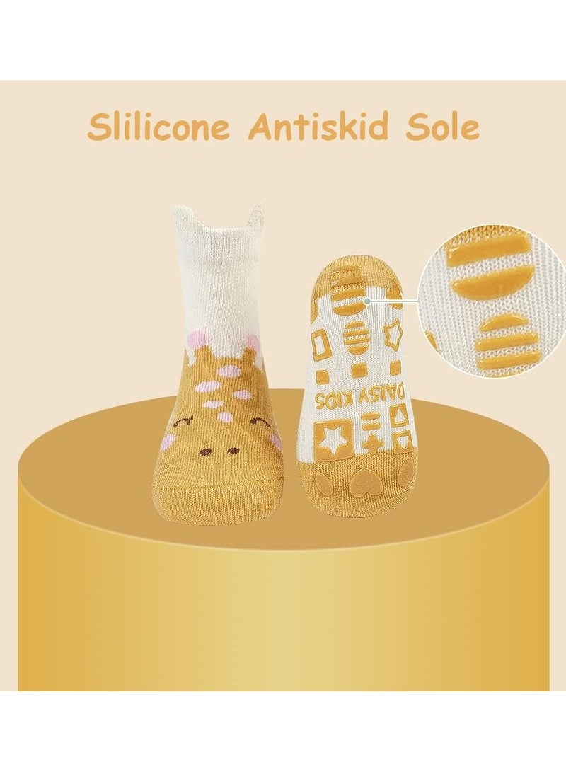 KASTWAVE Toddler Boys Girls Non Slip Socks, 5 Pairs Soft Cotton Socks For Toddlers kids Boys Girls, Baby Socks Set Socks Gift (M) 5-12 Months - Image 4