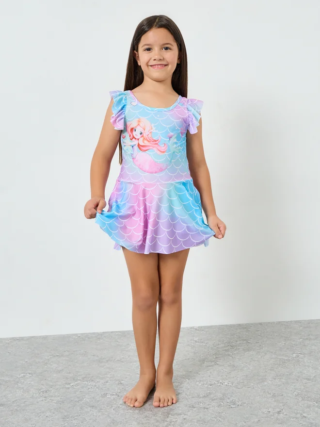 Styli Styli Girls Mermaid Print Swimsuit
