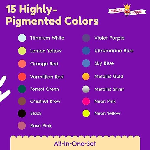 CHALKY CROWN Permanent Fabric Paint for Clothes, 15 Colors for Canvas, Textile, Fabric Paint Set - Child Safe Paint for Fabric with 10 Brushes & Storage Box (60ml each) - Image 5