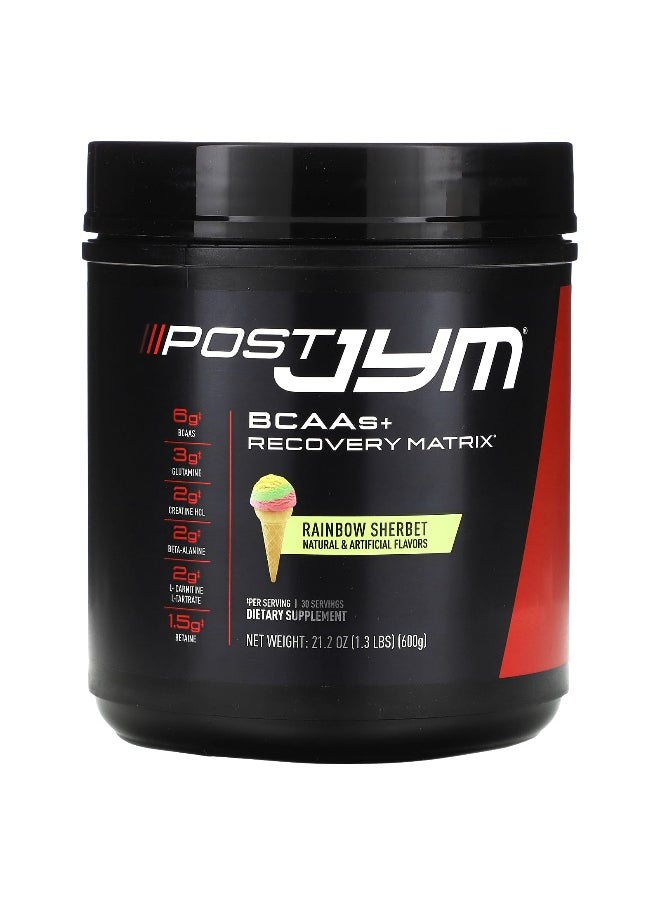 JYM Supplement Science JYM Supplement Science, Post JYM, BCAAs + Recovery Matrix, Rainbow Sherbet, 1.3 lbs (600 g)  - Image 1