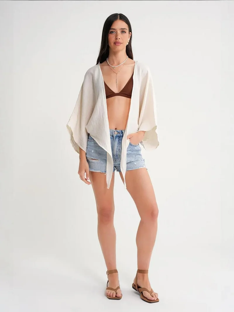 MixRay Mixray Textured V-Neck Bolero Blouse