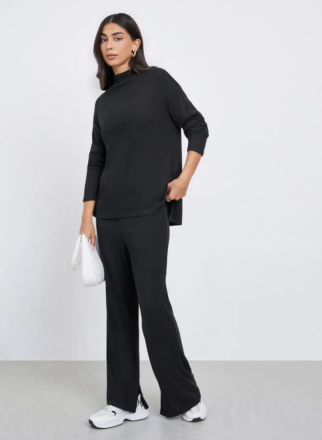 ستايلي بنطال محبوك مضلع بأرجل واسعة