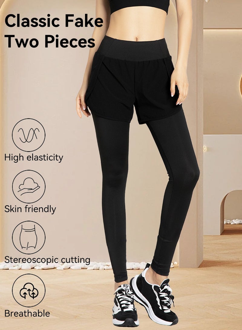 Moovant 2 in 1 Skinny Sweatpants with Pocket, High Waist, Elastic, Hip Lift, Fitness Quick Dry, Running, Yoga Pants, Sports Leggings for Women, Crotch Concealment Tight-fitting Trousers, Black  - Image 2