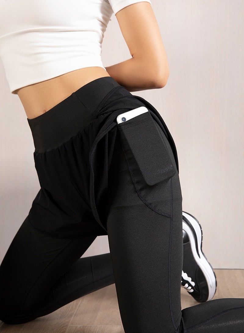 Moovant 2 in 1 Skinny Sweatpants with Pocket, High Waist, Elastic, Hip Lift, Fitness Quick Dry, Running, Yoga Pants, Sports Leggings for Women, Crotch Concealment Tight-fitting Trousers, Black  - Image 4