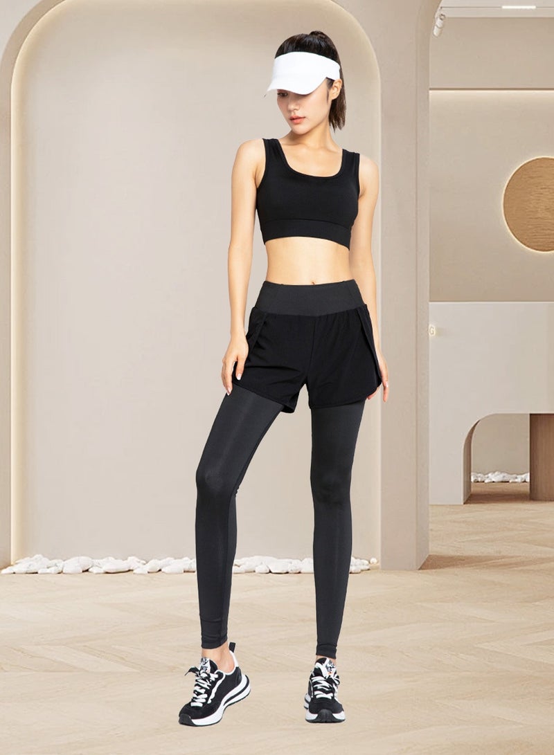 Moovant 2 in 1 Skinny Sweatpants with Pocket, High Waist, Elastic, Hip Lift, Fitness Quick Dry, Running, Yoga Pants, Sports Leggings for Women, Crotch Concealment Tight-fitting Trousers, Black  - Image 3