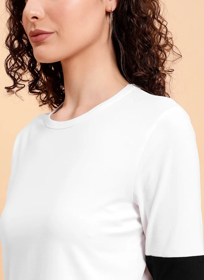MINT STREET White Long Sleeve Cotton T-Shirt for Women