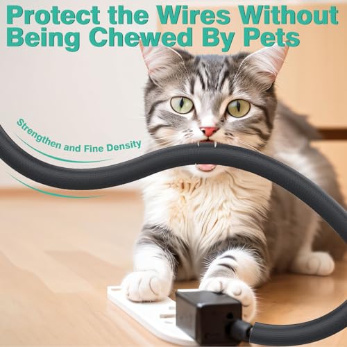 UOMTFAI Dog Cat Cord Protector 10ft - 1/2inch, Flexible Cable Sleeve for Easy Cord Management, Protects Cables from Pets Chewing, Ideal for USB, Power, Audio and Video Cords - Black - Image 3