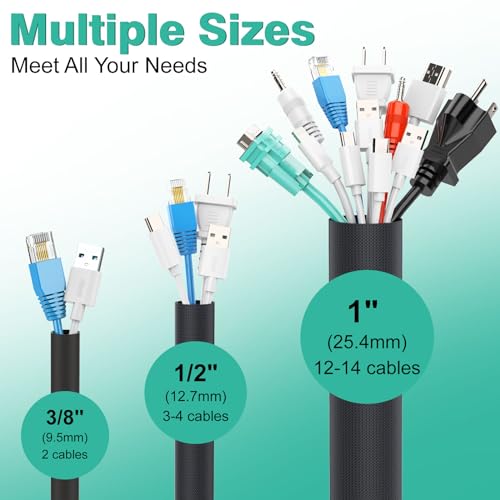 UOMTFAI Dog Cat Cord Protector 10ft - 1/2inch, Flexible Cable Sleeve for Easy Cord Management, Protects Cables from Pets Chewing, Ideal for USB, Power, Audio and Video Cords - Black - Image 4