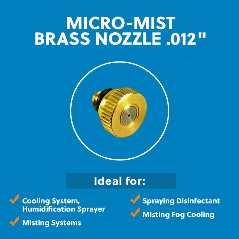 Cool-Off Micro-Mist Nozzle- Garden & Patio Misting System, Cooling Brass Nozzles with 0.012 Inch Size & 10/24 Inch Thread (Pack of 12)