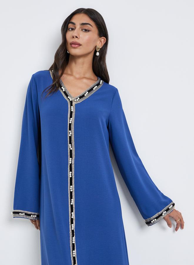 Amirah Blue Lace Detail A-Line Jalabiya - Image 3