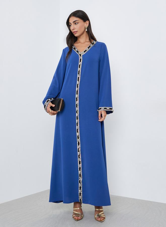 Amirah Blue Lace Detail A-Line Jalabiya - Image 1