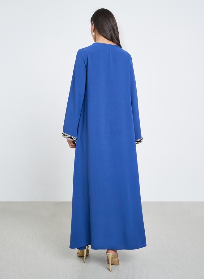 Amirah Blue Lace Detail A-Line Jalabiya - Image 5