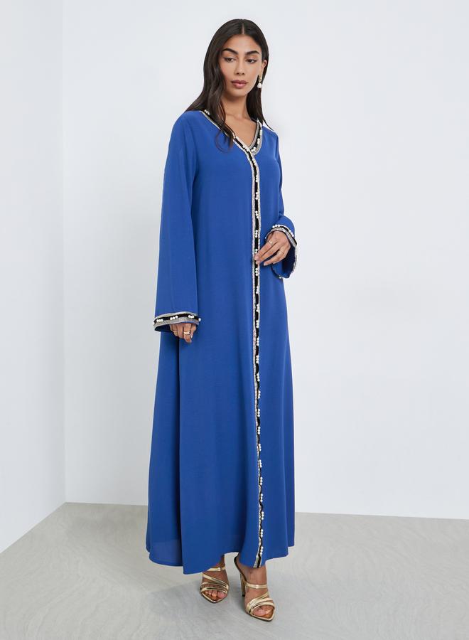 Amirah Blue Lace Detail A-Line Jalabiya - Image 2