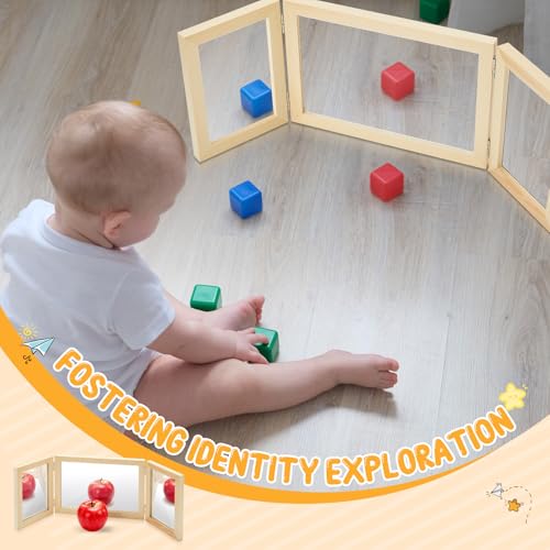 Threehoney Montessori Mirror Reggio Emilia Classroom Materials Early Education Foldable Safe Acrylic Unbreakable Mirror 3 Panels for Christmas Play Gift Kindergarten Daycare Home Preschool Classroom - Image 2