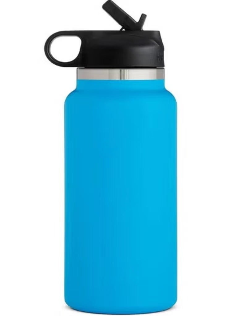 Captaintech Mouth Straw Lid - Stainless Steel Reusable Water Bottle 32oz - Vacuum Insulated, Dishwasher Safe, BPA-Free, Non-Toxic - Image 1