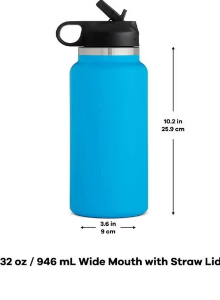 Captaintech Mouth Straw Lid - Stainless Steel Reusable Water Bottle 32oz - Vacuum Insulated, Dishwasher Safe, BPA-Free, Non-Toxic - Image 2