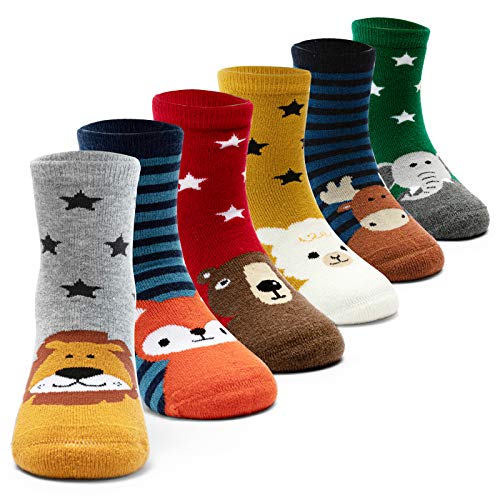 HowJoJo Toddler Boys Wool Socks Kids Winter Warm Socks Thermal Crew Socks 6 Pack 3t-4t/4t-5t - Image 1
