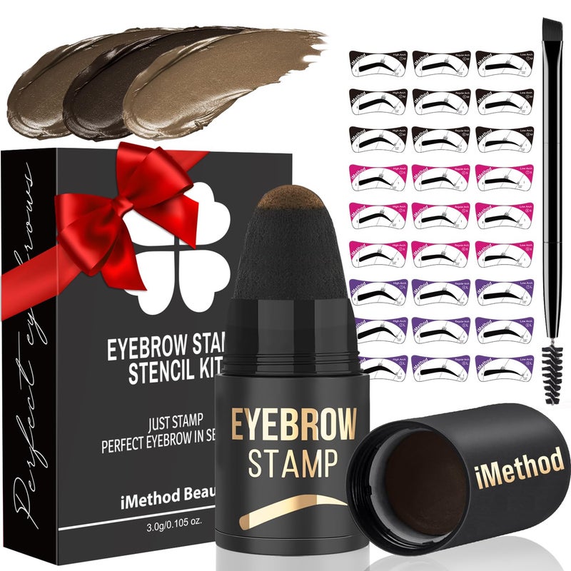 iMethod iMethod Eyebrow Stamp and Eyebrow Stencils Kit - Eye Brow Stencil Kits, Eyebrow Pomade for Perfect Eyebrow Makeup, Easy to Use, Natural Look, Deep Brown 
